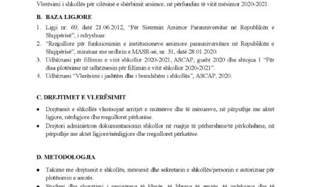 Platforma për vlerësimin e shkollës, për cilësinë e shërbimit arsimor, në përfundim të vitit mësimor 2020-2021