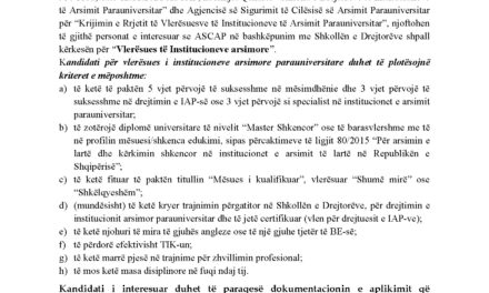 Njoftim për aplikim vlerësues të institucioneve arsimore parauniversitar