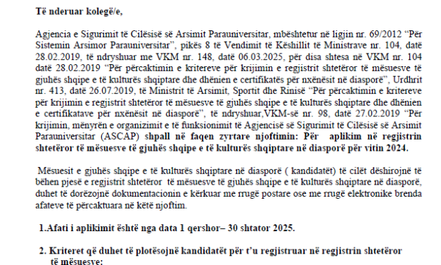 Njoftim aplikimi regjistri i Diaspores 2025